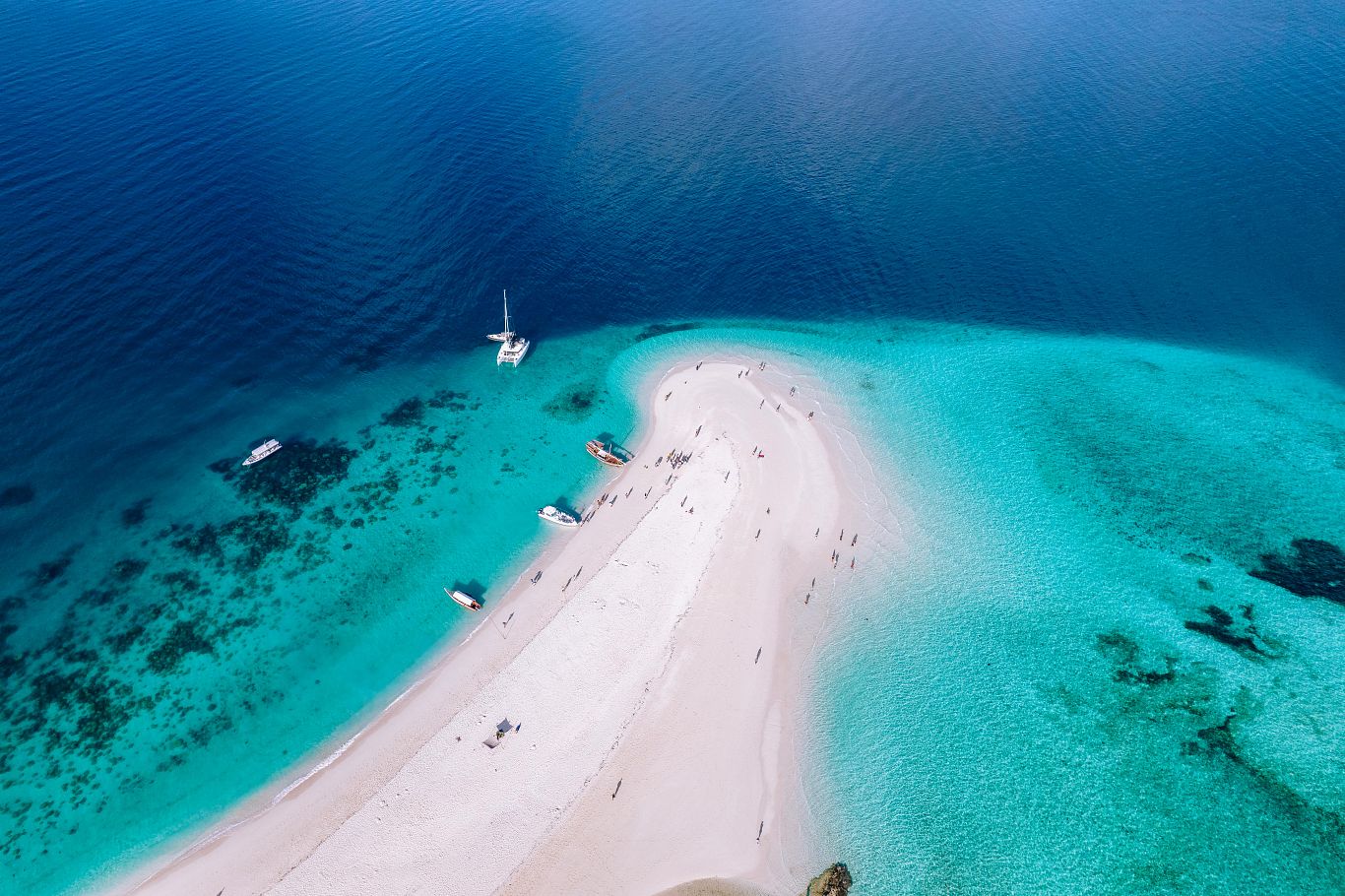 Aerial photograph of Paje coastline showing the reef line and lagoon